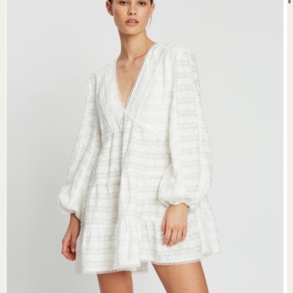 C/MEO Collective Lie Awake Long Sleeve White Mini Dress Size M US 6 - Picture 1 of 9
